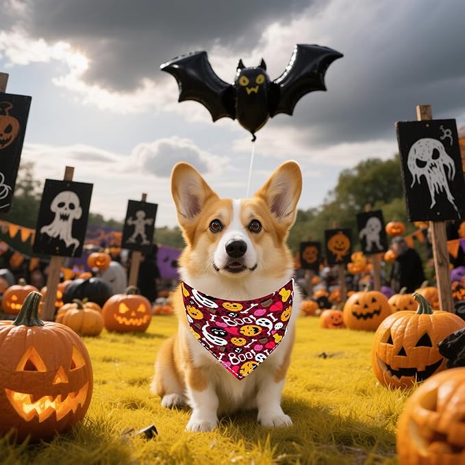 30 Pcs Halloween Thanksgiving Dog Bandanas Bulk Stitch Dog Bandanas for Small Medium Dogs Polyester Scarves Large Puppy Cats Party Grooming M