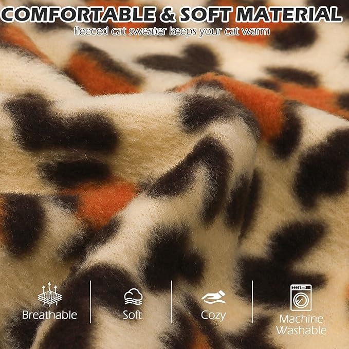 EXPAWLORER Soft Cat Sweater - Leopard Print Sweaters for Cats Only Warm Kitten Clothes, Fall and Winter Pet Coat Pullover Design Feline, Fleece Clothing Also for Puppy Small Dogs, Small