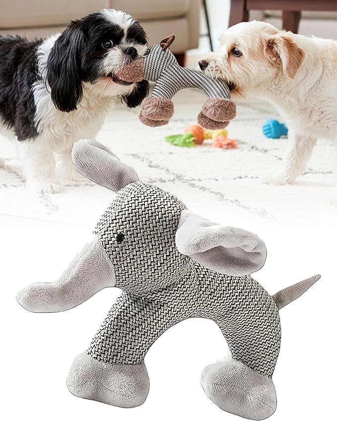 Linen Safari Companions - Linen Dog Toy, Chew-Resistant Natural Linens Squeaky Safari Animal for Small to Medium Dogs, Helps Reduce Destructive Chewing for Indoor Play and Boredom Relief (Elephant)