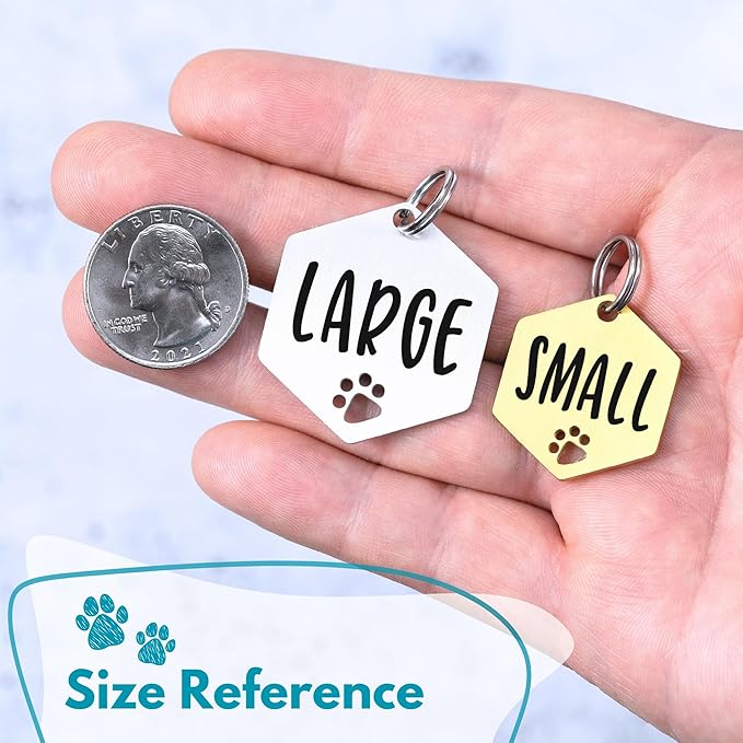 Ultra Joys Dog Tags Personalized for Pets - Hollow Paw Custom Pet ID Tag - Engraved Dog Tag for Small, Large Dogs - Small Hexagon in Gold