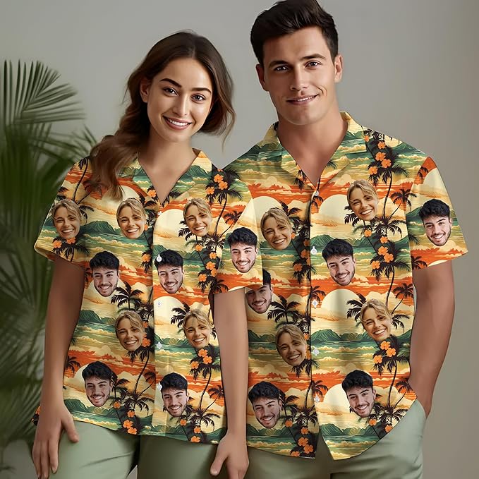 Custom Hawaiian Shirt with Face Photo Picture for Men Women Kids Youth Adult, Tropical Personalized Hawaiian Shirts Gift