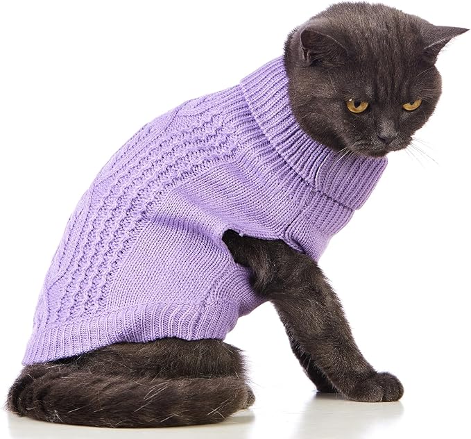 Stretchy Cat Sweater - 17 Colors & 6 Sizes | Snug Winter-Ready Knit for Boy/Girl Cats & Kittens(Purple, Medium)