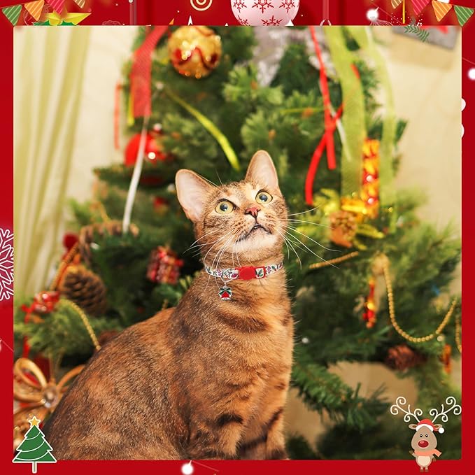 SCENEREAL Christmas Breakaway Cat Collar with Bells, Safety Buckle Soft Adjustable Cats Collars for Daily Wearing, Kitten Puppy Personalised Collars for Dogs Girl Boy