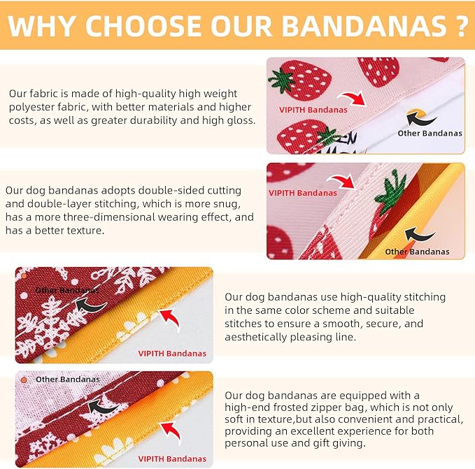 Summer Spring Dog Bandanas 2PCS, Premium Durable Fabric Dog Scarf Bid Handkerchief Bandanas for Boy Girl Small Medium Large Dogs (Large)