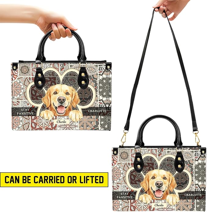 Personalized Pet Mom Leather Handbag – Custom Name Dog Cat Photo Purse, Pet Lover Gifts for Women, Christmas