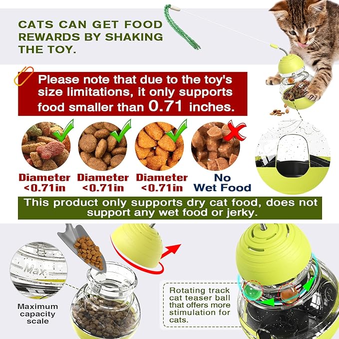 Cat Toy for Indoor Cats Wobble Treat Dispenser Ball Kitten Food Dispenser & Puzzle Feeder Balls & Enrichment Toys & Mental Stimulation Interactive Brain Game