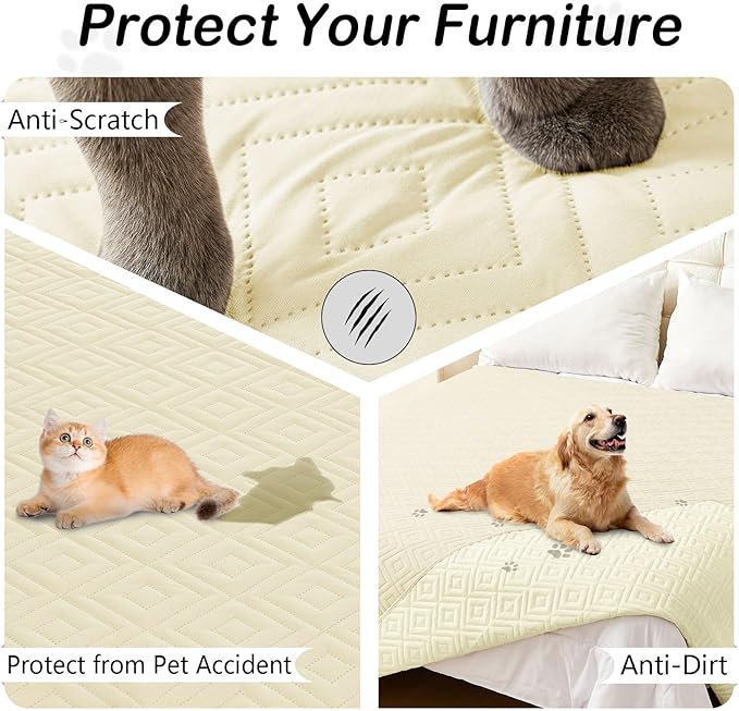 hyha Waterproof Dog Blanket, Soft Dog Bed Cover Pet Blankets, Waterproof Sofa Couch Cover for Dogs Washable, Reversible Pet Couch Covers for Sofa Furniture (40x80 Inch, Beige/Beige)