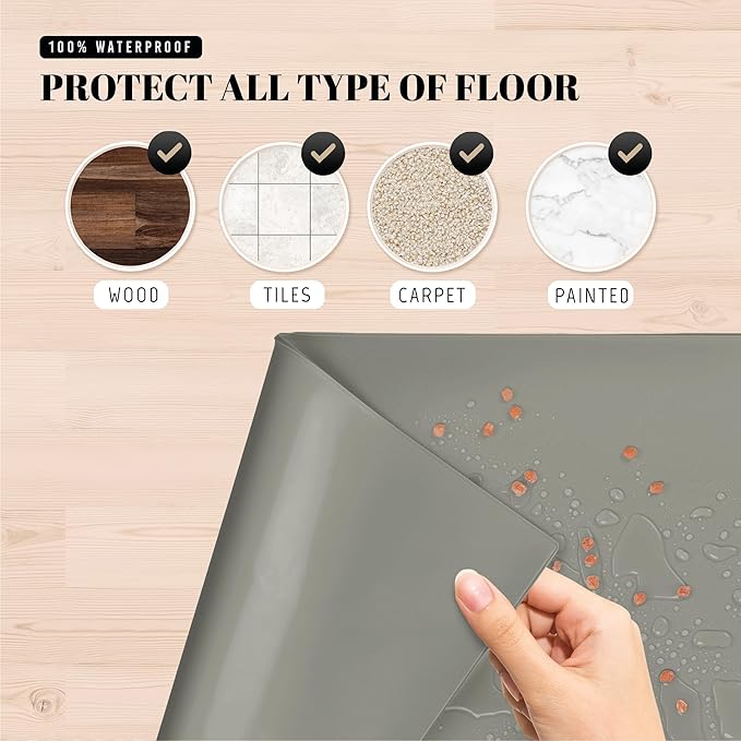 AVERYDAY 100% Waterproof Thicker Silicone Dog Food Mat, 0.63'' Raised Edge Bowl Mat for Food & Water, Non Slip Pet Feeding Placemat for Messy Drinkers, Perfect for Large Medium Small Breeds, 32"x24"