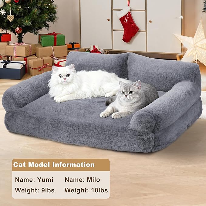 Cat Beds for Indoor Cats, Cat Couch Bed, Cute Cats Sofas for Medium Pets, Dog Sofas & Chairs with Removable Washable Cover, Plush Soft Pet Furniture for 35lbs Medium Dogs & Cats(Light Gray)