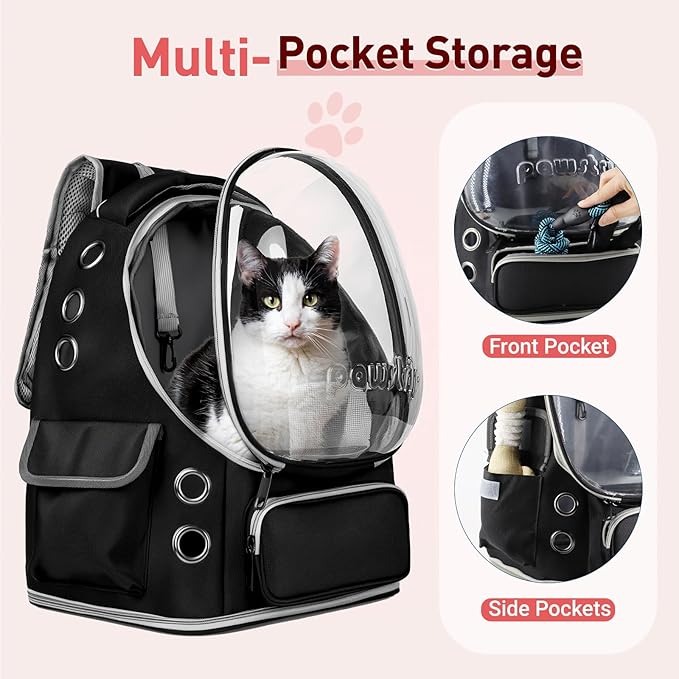 Pawstrip Cat Backpack Carrier with Large Space Bubble Window, Airline Approved Breathable Pet Carrier for Small Dogs Cats up to 15lbs, Foldable for Travel Hiking & Outdoor Use