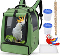 Bird Backpack Travel Cage for Cockatiel, Parrot, Parakeet With 2 Bowls Tray and Standing Perch - African Grey Carrier for Large and Small Birds (Green)