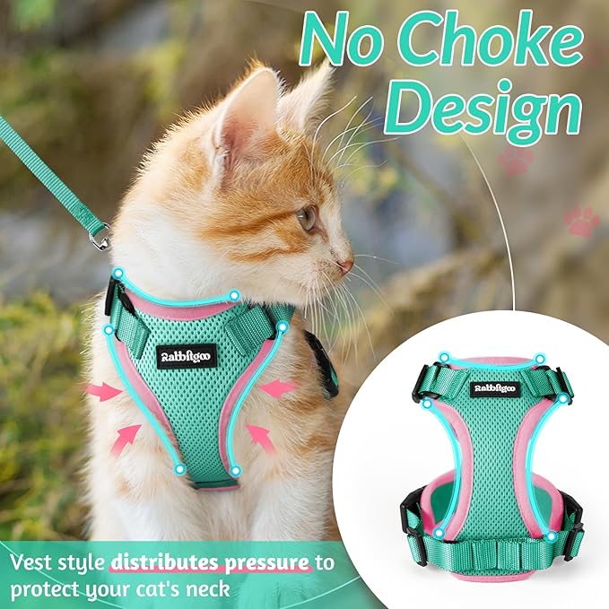 rabbitgoo Cat Harness and Leash for Walking, Escape Proof Soft Adjustable Vest Harnesses for Cats, Easy Control Breathable Reflective Strips Jacket, Green&Pink, XXS