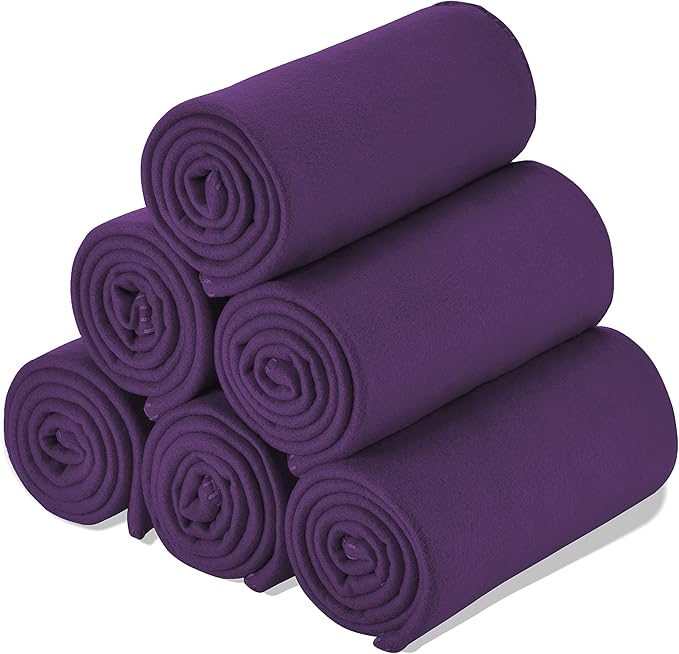 Fleece Throw Blanket Set Bulk for Travel Kids Outdoor Wedding Pet (Purple, Pack of 6 50x60 Inches)