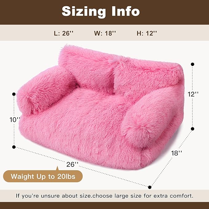 Large Cat Beds for Indoor Cats, Dog Couch Bed, Cute Cat Couch Sofas for Less 20lbs Kitten Puppy, Small Dog Sofas & Chairs with Removable Washable Cover, Soft Warm Pet Furniture, Plush Pink