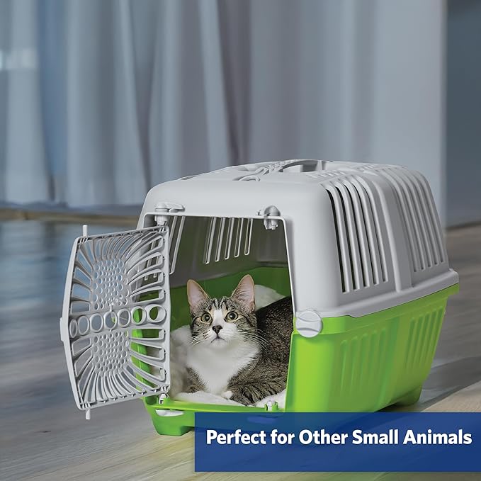 MidWest Homes for Pets Spree Travel Carrier – Hard-Sided Dog & Cat Carrier, Small Pet Travel Crate with Handle, Ventilated Design, Durable Plastic Door, Easy Assembly, 22-Inch, Green