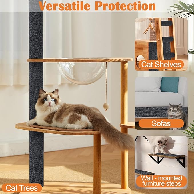 Cat Scratch Furniture Protector - 118" x 17" Trimmable Self-Adhesive Cats Claws Scratch Pads, DIY Cat Climbing Couch Protector for Scratch Post Cat Tree Replacement Indoor (Dark Gray)