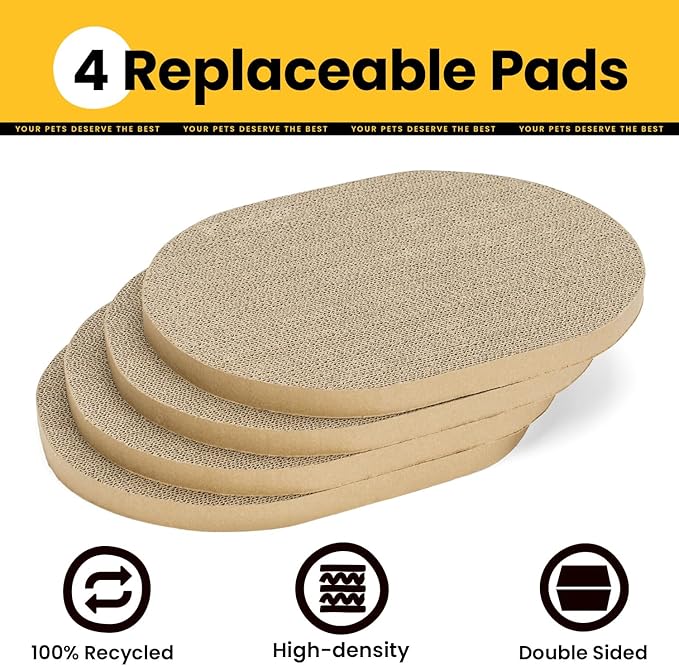 Cat Scratcher Box with 4 Cat Scratching Pads, Mess-Free Design, Refill Scratch Pad, Heavy Duty Corrugated Cardboard Lounger, DIY Stickers Decoration, for Multi-Cat Homes