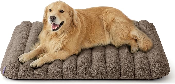 LE SURE Cute Orthopedic Dog Bed for Extra Large Dogs, XL Waterproof Chic Flat Pet Beds with Removable Washable Cover, Fuzzy Thick Egg Crate Foam Pet Mat for Indoor Use (44" x 32", Brown)