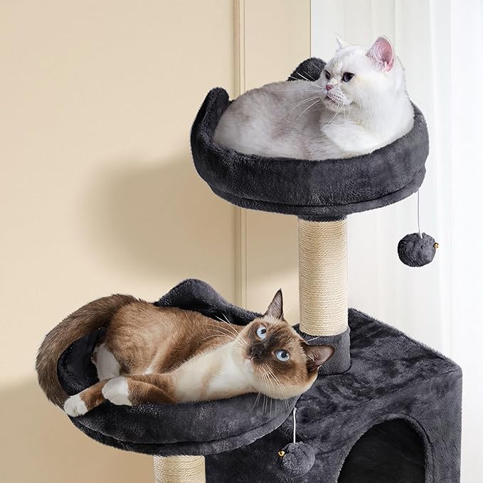 Topeakmart 62.2 inches Cat Tree, Cat Tower w/Double Condos, Scratching Posts & Hammock, Cat Activity Tree Kitten Play House, Black
