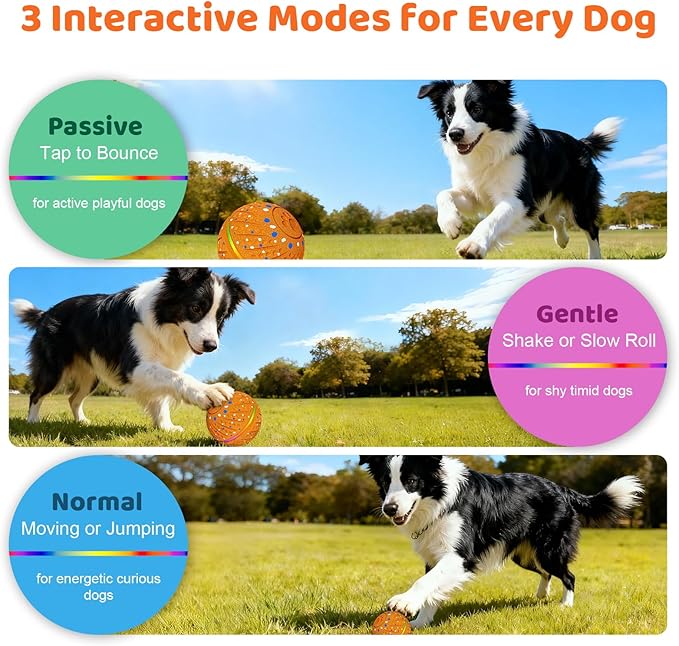 Interactive Dog Toys Ball - Smart Moving Bouncing Dog Ball with Colorful Lights, E-TPU Material, 3 Play Modes Automatic Rolling Balls Toy for Small Medium Dogs Keep Them Busy(Orange)
