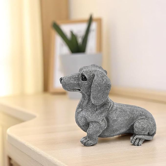 Dachshund Statue 6.7'' x 4.7'' Garden Decor for Dog Lovers Spring Summer Home Lawn Patio Backyard Outdoor Decoration Gift Indoor Resin Sculpture Figurine Memorial Ornament Wear-Resistant Waterproof