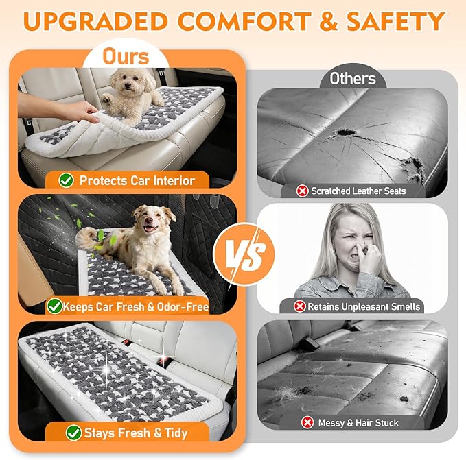Car Back Seat Mat for Dog 53"x24" Dog Bed for Car Scratch Proof Non Slip Thick Odorless Non Fading Pet Travel Cushion Bed Overlay for Hard Bottom Extender & Cat Rabbit Pet Car Seat Cover Protector