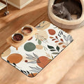 Boho Dog Cat Food Mat,Abstract Leaves Absorbent Waterproof Placemat for Food and Water Non Slip Rubber Backing Durable Feeding Pad for Clean Floors 12" x 20"