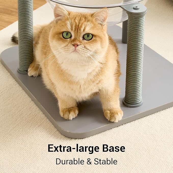 Modern Cat Tree Tower for Indoor Cats up to 12lbs, 34" H Furniture-Style Metal Cat Tower with Scratching Posts, Wood Cat Bed with Soft Plush Cushion Washable, Acrylic Capsule, Dove Gray