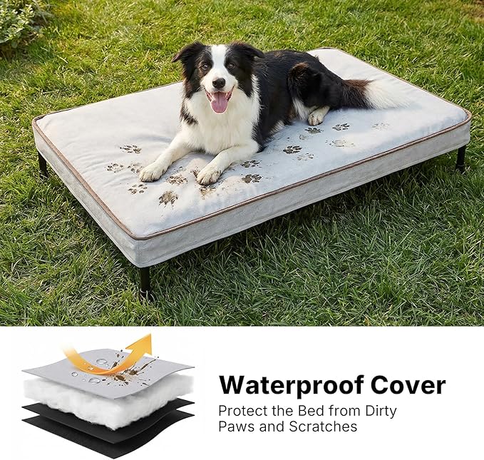 Veehoo Elevated Dog Bed with Waterproof Cushion Mat, Cooling Raised Dog Beds with Padded Top, Washable Outdoor Dog Bed, Orthopedic Pet Cot for Indoor & Outdoor, Medium Dog Bed 32" x 25", Dark Grey