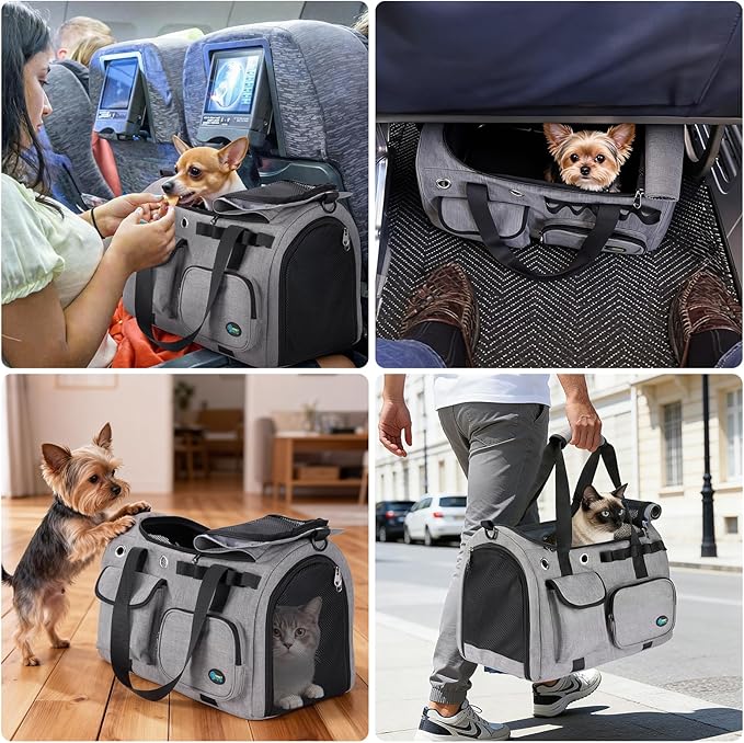 Ownpets TSA Airline Approved Large Pet Carrier, Soft Sided Cat Dog Carrier for Small Pets, Underseat, Waterproof, Foldable for Medium Big Cats 20 lbs+ & 2 Kittens/Puppies (17.7"x11.8"x12.2")