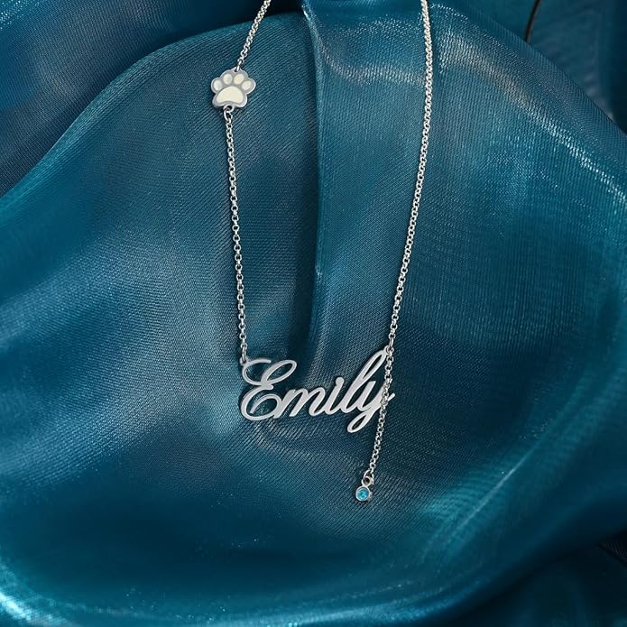 Personalized Cute Dog Cat Paw Name Necklace Forever Love Custom Heart Pendant Pet Name Necklace Gift for Pet Lovers