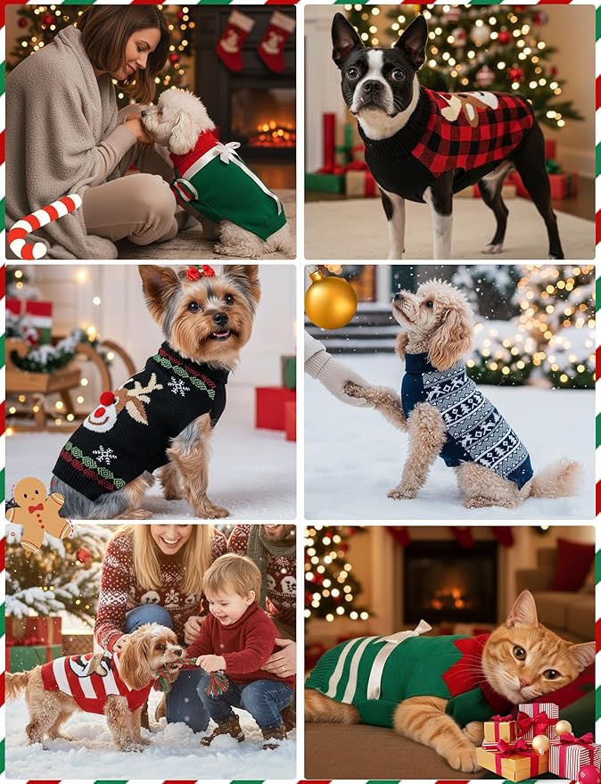 Dog Christmas Sweater, Soft Warm Pet Clothes Coat for Small Medium Large Dogs and Cats Boy Girl, Fall Cozy Holiday Turtleneck Knitting Collar Pullover Pup Outfit Costume for Thanksgiving New Year