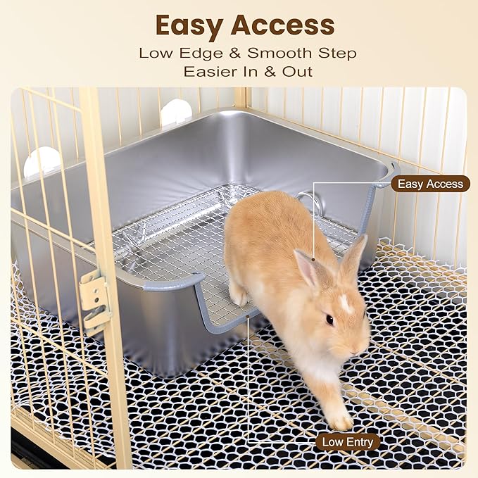 Rabbit Litter Box, Extra Large Bunny Litter Box with 304 Stainless Steel Sifting Tray & Hooks, Rabbit Litter Box, Easy to Clean and Odor Control (17.7" × 13.8" × 5.9")