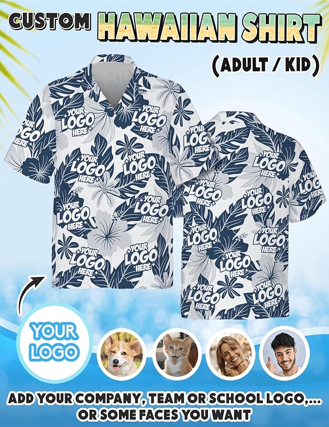 Custom Hawaiian Shirt with Face Photo Picture for Men Women Kids Youth Adult, Tropical Personalized Hawaiian Shirts Gift