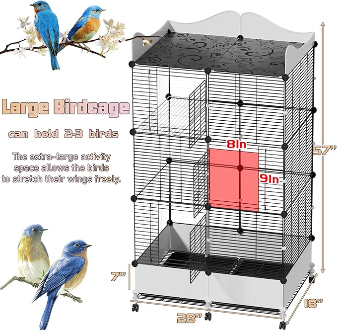 Encrypted Bird Cage Large Bird Cages 57-Inch, Top Storage Space, Bottom Splash Guard with Essential Bird Supplies – Durable & Spacious Aviary – Budgies & Cockatiels
