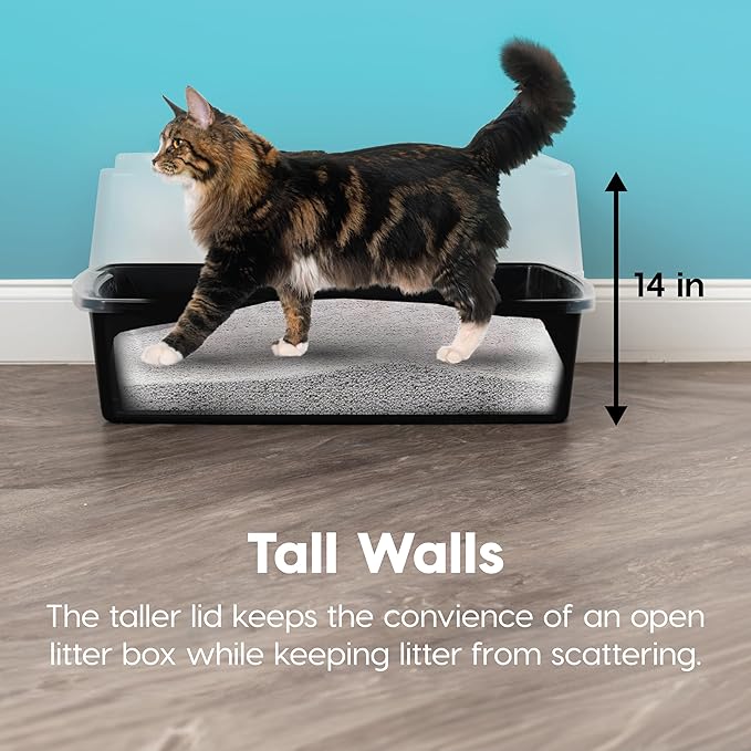IRIS USA XX-Large Cat Litter Box, Open Top Extra Large Litter Box for Big Cats and Multi-Cat Households, High Sided Scatter Shield, Easy to Clean, 30"L x 20"W x 14"H, Black