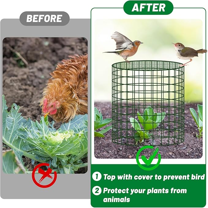 UNIFAMILY 6pcs Plant Protectors from Animals with 2 Round Covers 13 x 11.8IN, Metal Plant Cages for Outdoor Plants, Chicken Wire Cage, Plant Protectors for Keeping Bunny Chicken Squirrels Birds Out