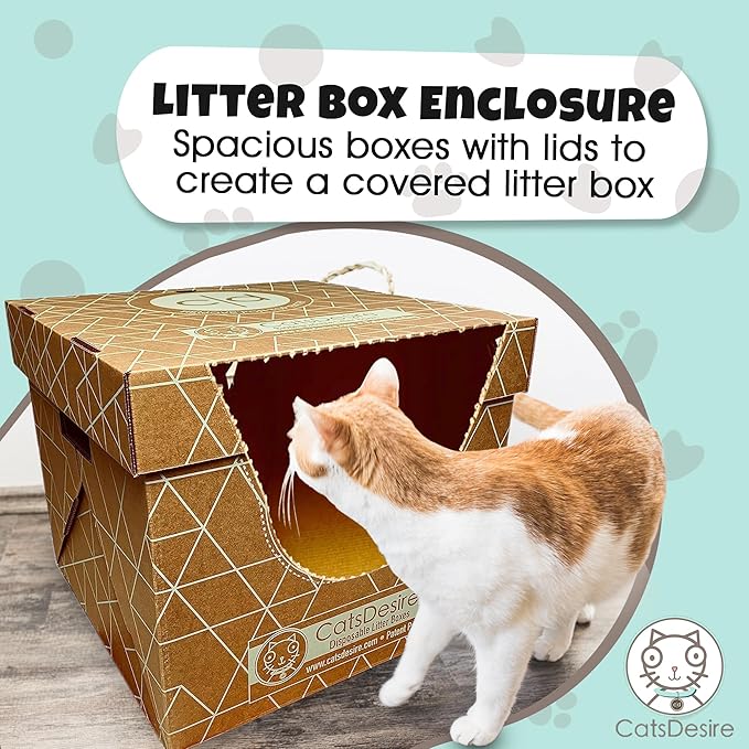 Disposable Litter Boxes for Cats Sampler Both Our Patented Products Woman Owned Small Bus. Made in USA Tray 8.5in. Tall Top Entry Litter Box 15in. Tall. 2021 A.I.C.C. Innovation Award