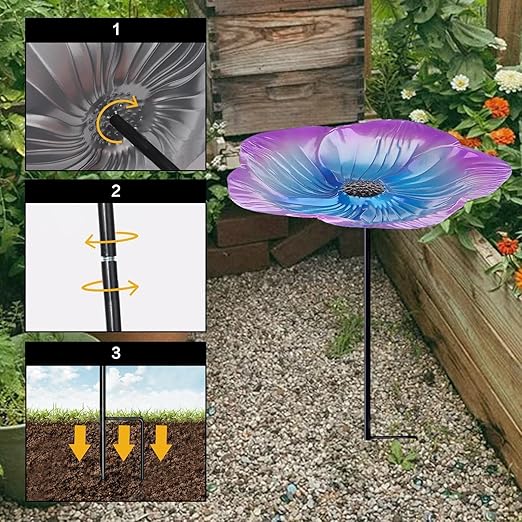 Bee Watering Station 1 Pack - Bird Bath Butterfly Cups with Flower Design, Weather-Resistant Metal Stakes Outdoor Garden Yard Decor(Purple-A)
