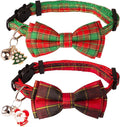 ADOGGYGO Christmas Cat Collars with Bow Bell, Breakaway Red Green Plaid Christmas Bowtie Collars for Girl Boy Cats Kittens