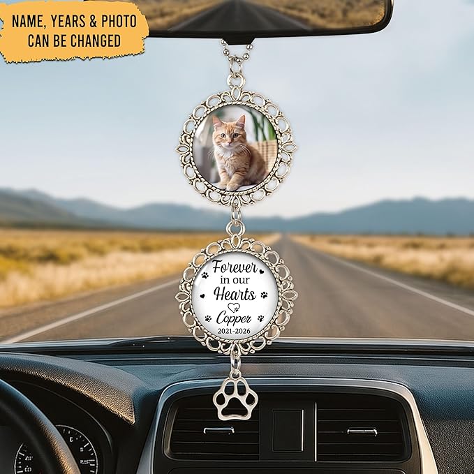 Hyturtle Personalized Pet Memorial Car Hanging Ornament - Custom Photo Pet Memorial Gifts Rearview Mirror Hanging Accessories - Loss of Cat Sympathy Gift - Pet Memorial Gifts for Cats
