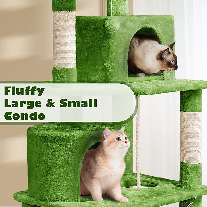 Yaheetech 62.5inches Cat Tree Cat Tower Kitten Condo with Platform & Hammock, Scratching Posts for Kittens Pet Play House with Plush Perch for Indoor Activity Relaxing, Green