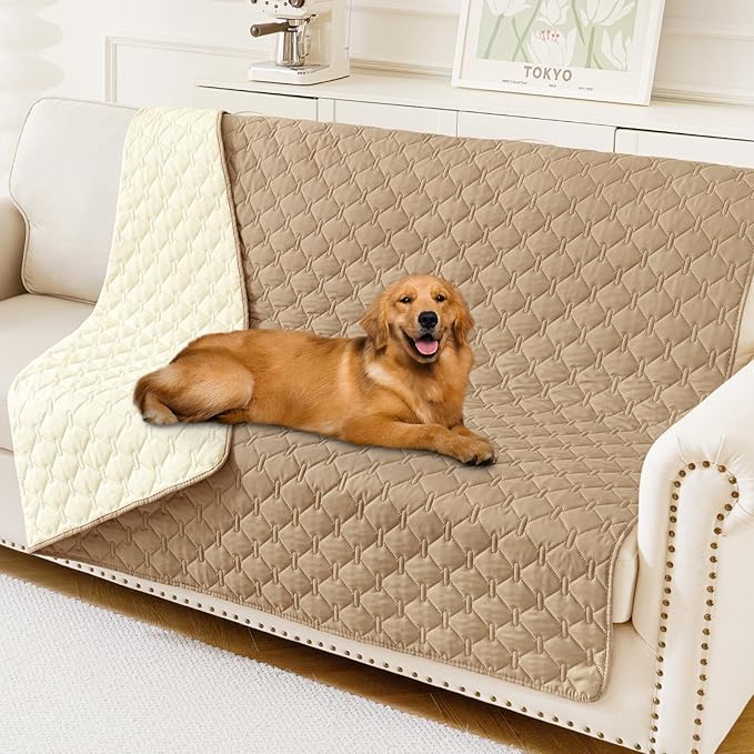 Smiry Waterproof Dog Bed Cover Blanket, Soft Reversible Pet Blanket, Washable Leakproof Cats Dogs Couch Cover for Sofa, Couch, Furniture (68x82 Inch, Camel/Beige)