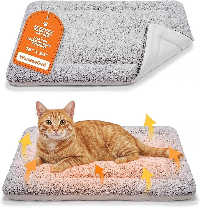 Self Warming Cat Bed, Reversible Warming Cooling Cat Bed, Winter Warm Cats Pad & Summer Cooling Cats Mat, Soft Pet Mat for Kitty & Small Dogs, Perfect for Crates, Kennels, Beds, Sofas, Gray, 18"x24"