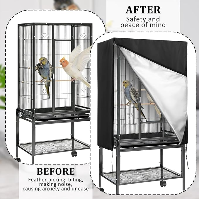 Bird Cage Cover 35"x25"x47" Heavy Duty Waterproof Bird cage Covers for Night, Zipper Panel Blackout Birdcage, Good Night Enclosure for Parakeet, Parrot, Cockatiel and More Finches