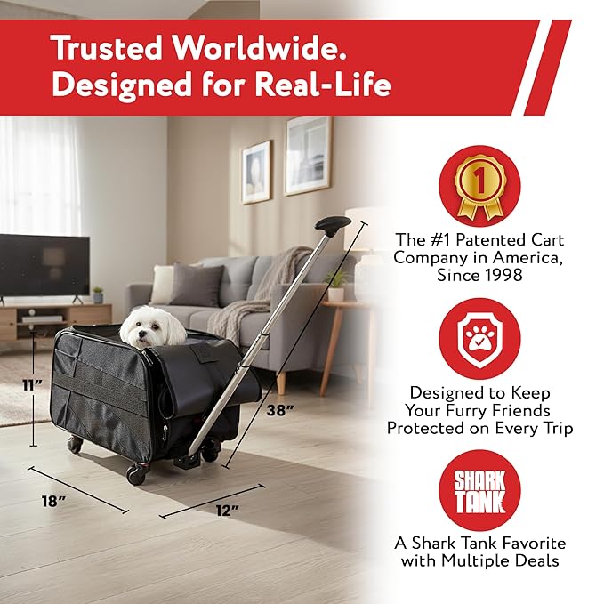 dbest products Pet Smart Cart, Medium, Black, Rolling Carrier with wheels soft sided collapsible Folding Travel Bag, Dog Cat Airline Approved Tote Luggage backpack