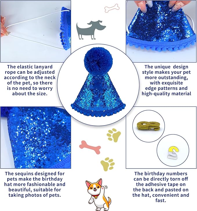 Blue Dog Birthday Party Supplies Pet Birthday Bandanas Boy Doggy Birthdays Hat Bow Tie Greeting Card Numbers It's My Bday Mother Puppers Sign Banner for Medium Large Pets