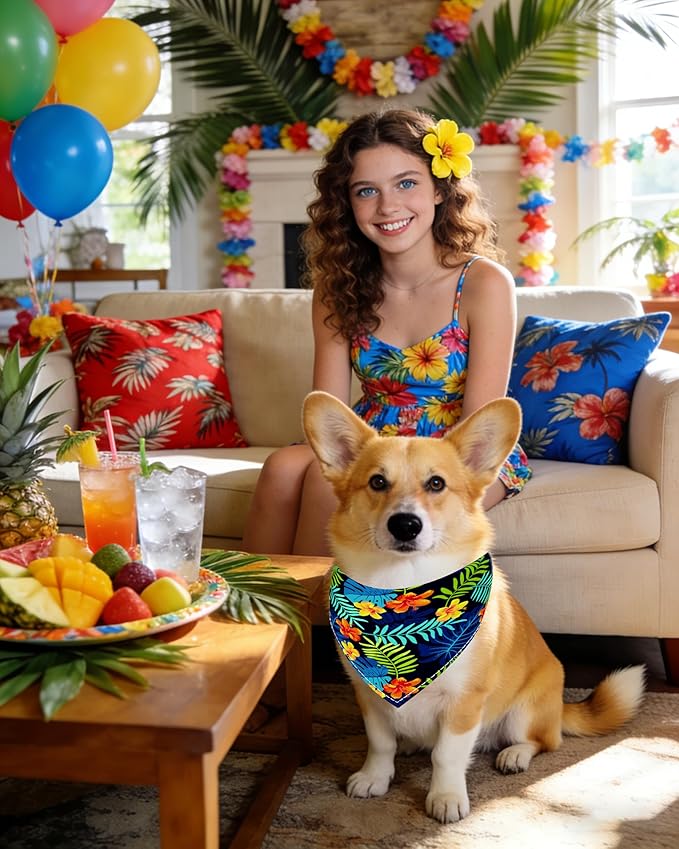 PET SHOW 50 Pack Hawaiian Dog Bandanas Bulk for Small Medium Dogs Puppys Washable Adjustable Pet Scarf Triangle Bibs for Dogs Cats Red Pink Decorative Grooming Accessories