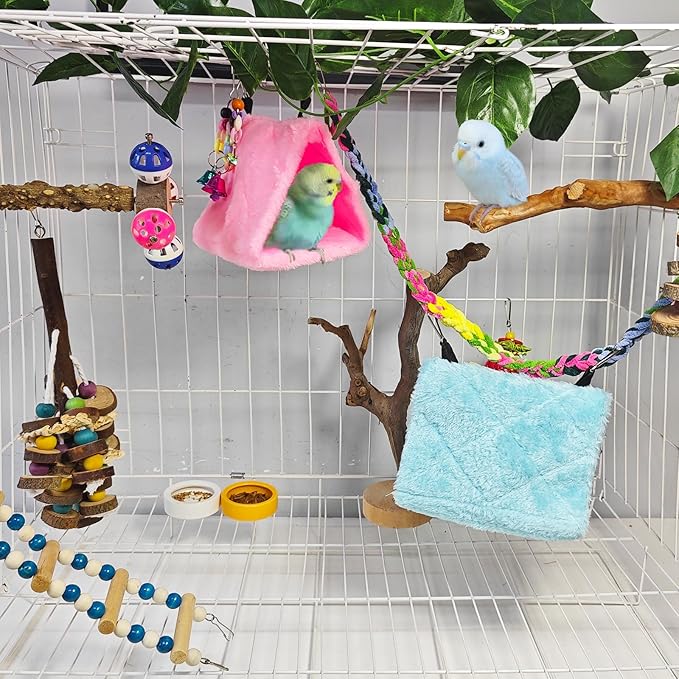 2Pcs Bird Tent Plush Hammock Hanging Warm nest 6.3''X5.1''X4.7'' Cage Parrot Snuggle Sleeping Bed hut Hideout Cave for Eclectus Parakeet Cockatoo Cockatiels Conure Lovebird