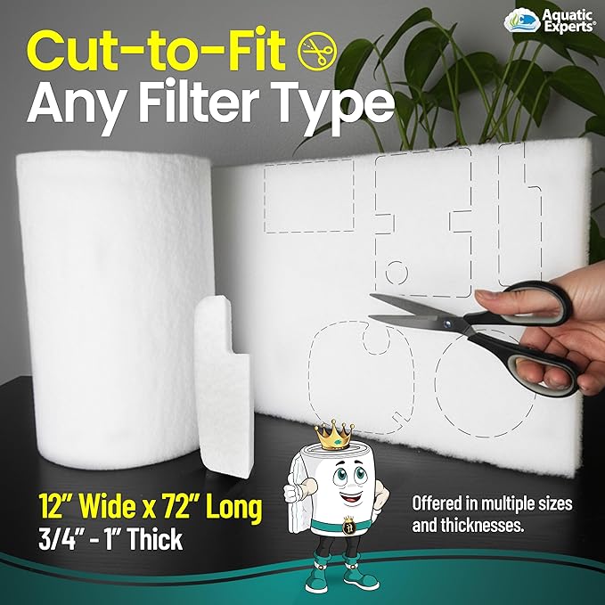 Aquatic Experts Aquarium Filter Floss for Fish Tank Filters - FilterFirst Aquarium Filter Pad - Media Roll for Crystal Clear Water, 3/4" - 1" Thick (12 Inch Wide, 72 Inch Long)